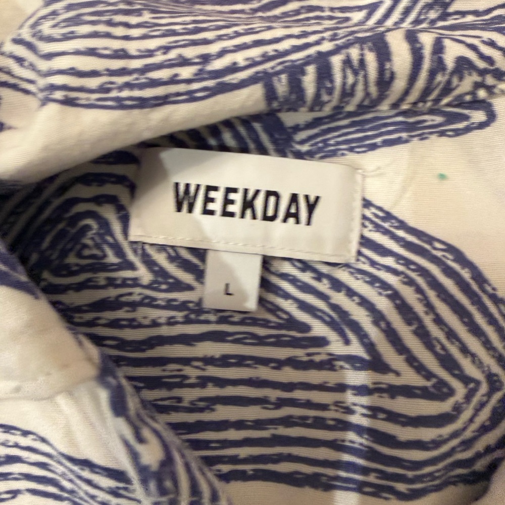 Weekday Abstract Blue and White Shirt